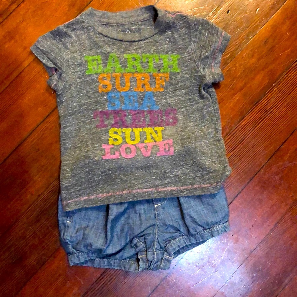 Peek Kids T-shirt and baby Gap denim shorts